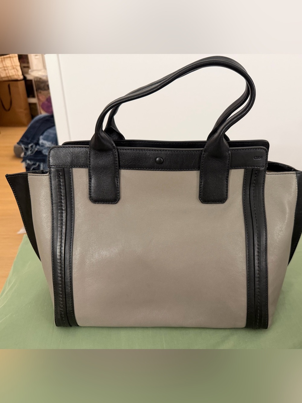 Chloé Two-Tone Leather Tote in Beige and Black